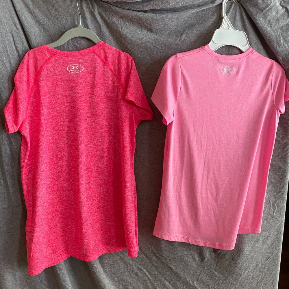 Under Armour pink dri fit short sleeve shirt womens size YM & YLG - Picture 4 of 11